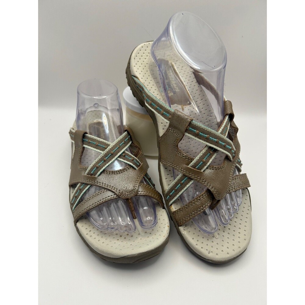Skechers Reggae Soundstage Women's 9 Taupe Leather Toe Post Slide Sandals 46720